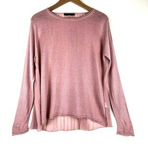 Cleo Petite S Pink Knit Blouse Sheer Pleated Back Long Sleeve Work Career Casual